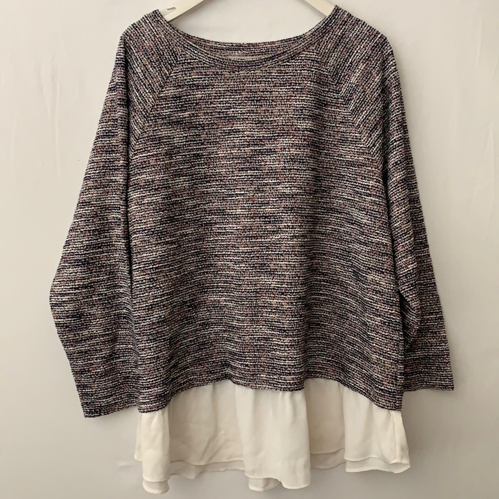 Brand New Pink/Black/White Ruffle Sweater LOFT XL